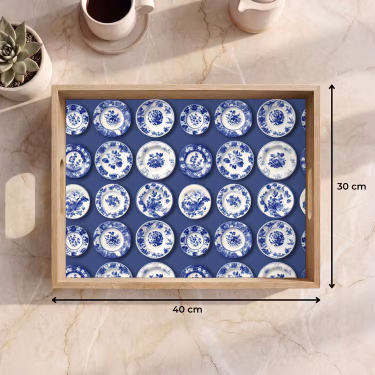 Tray - Plates - Floral - Blue — 8