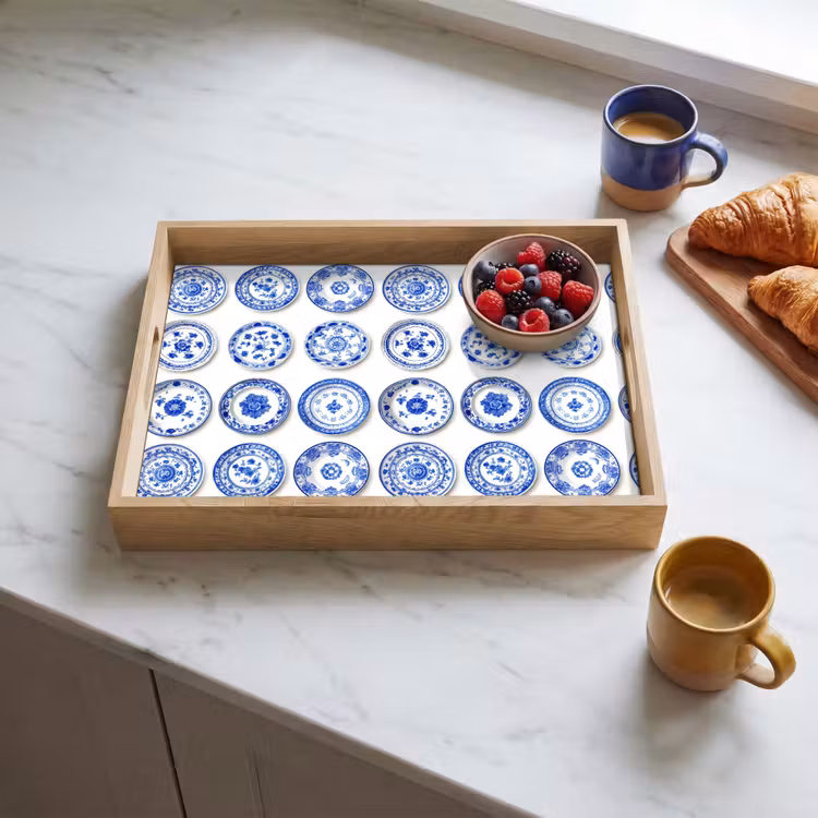 Tray - Signs - Flowers - Pattern - Blue — 3
