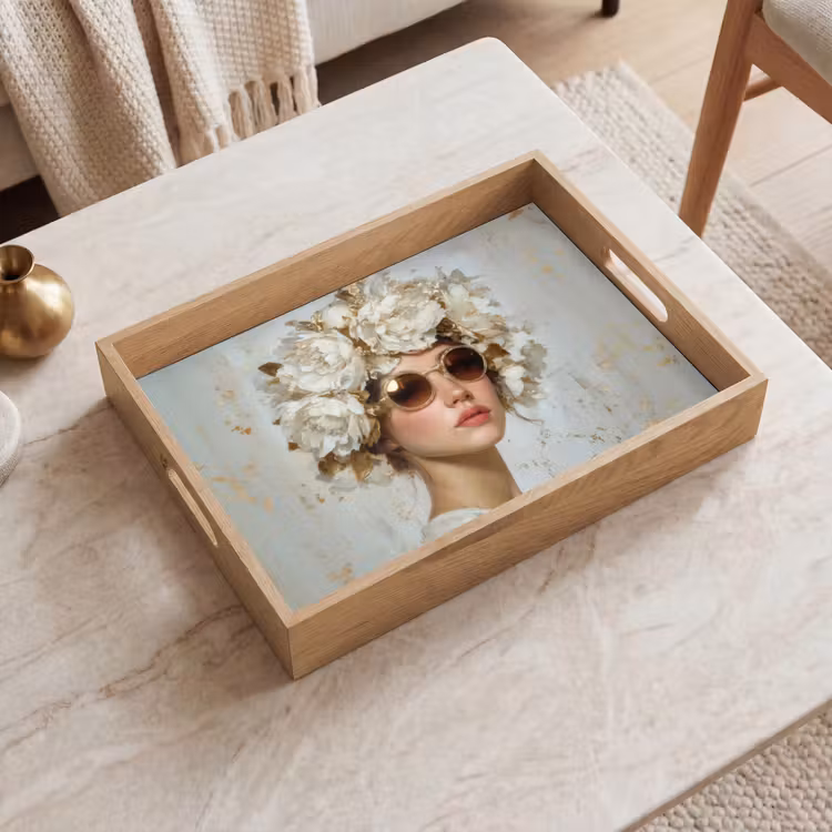 Tray - Painting - Woman - Sunglasses - Wreath of flowers — 2