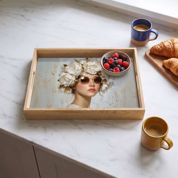 Tray - Painting - Woman - Sunglasses - Wreath of flowers — 3