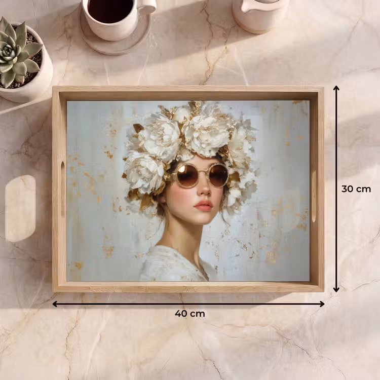 Tray - Painting - Woman - Sunglasses - Wreath of flowers — 8