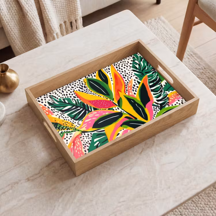Tray - Tropical - Leaves - Black and white — 2
