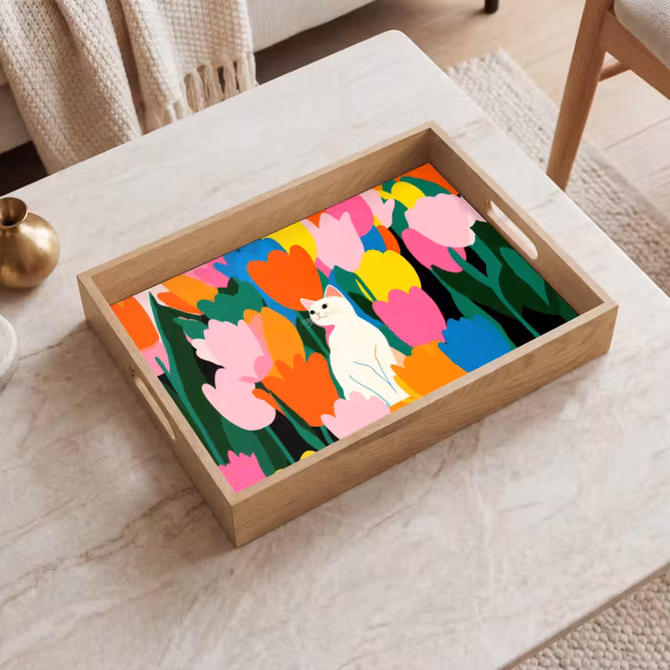 Tray - Tulips - Cat - Colorful — 2
