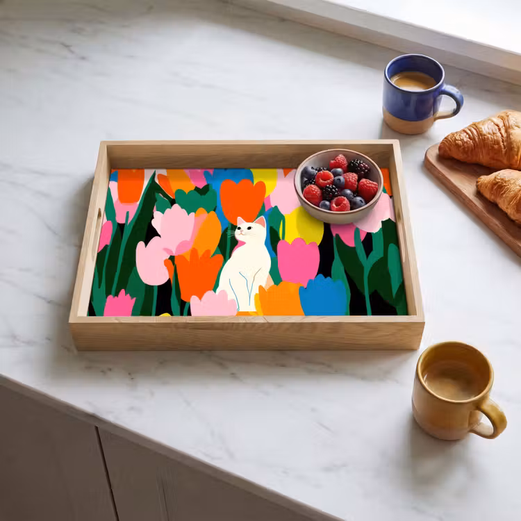 Tray - Tulips - Cat - Colorful — 3
