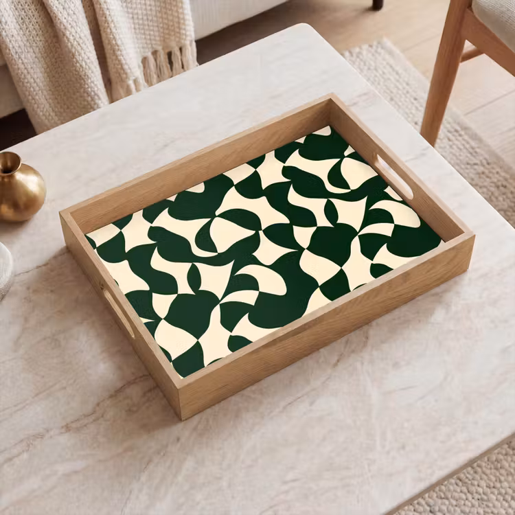 Tray - Green - Organic planes - Cream — 2