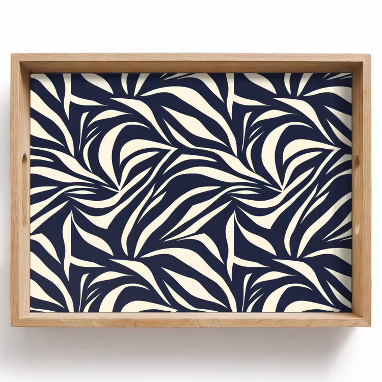 Tray - Leaf Shapes - Blue - Pattern - White — 1