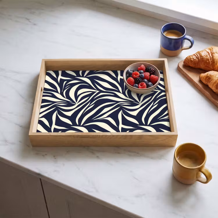 Tray - Leaf Shapes - Blue - Pattern - White — 3