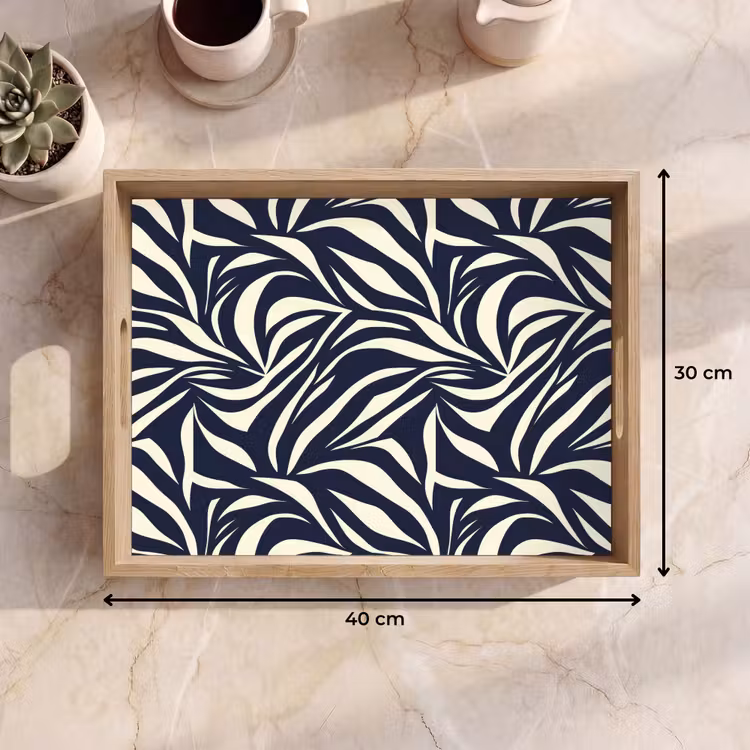 Tray - Leaf Shapes - Blue - Pattern - White — 8