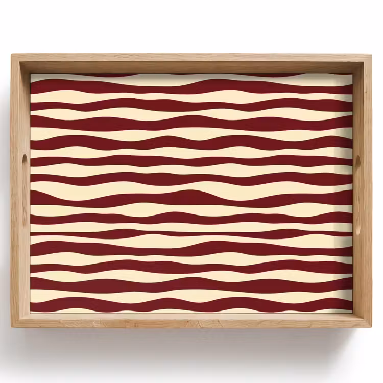 Tray - Waves - Red - Pattern - Cream — 1