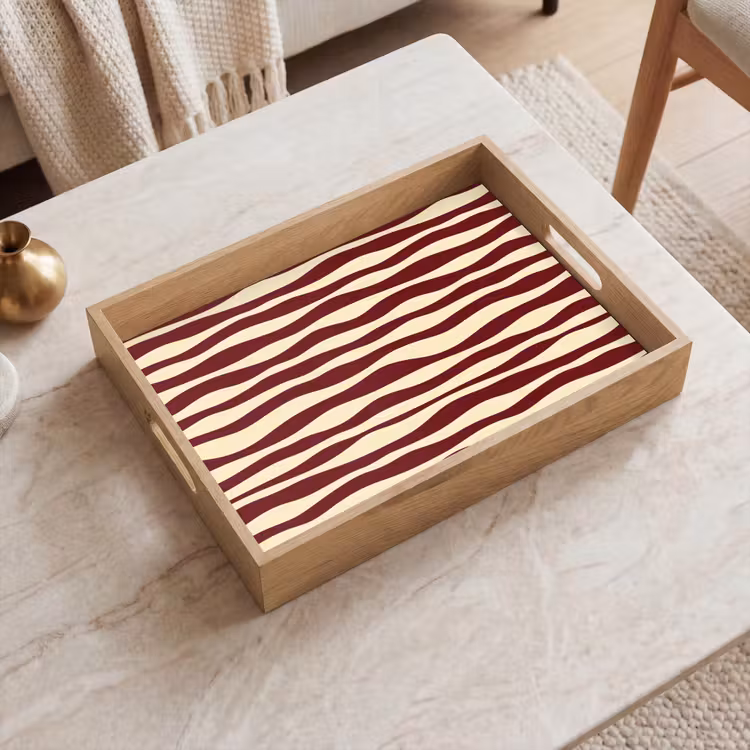 Tray - Waves - Red - Pattern - Cream — 2