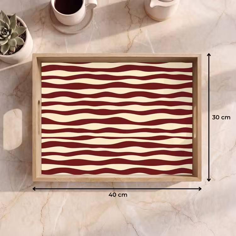 Tray - Waves - Red - Pattern - Cream — 8