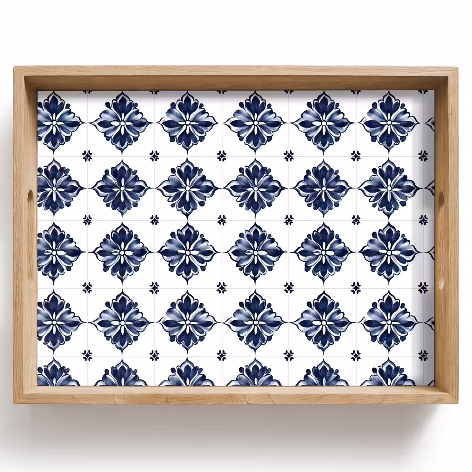 Tray - Tile motif - Blue - White - Flower — 1