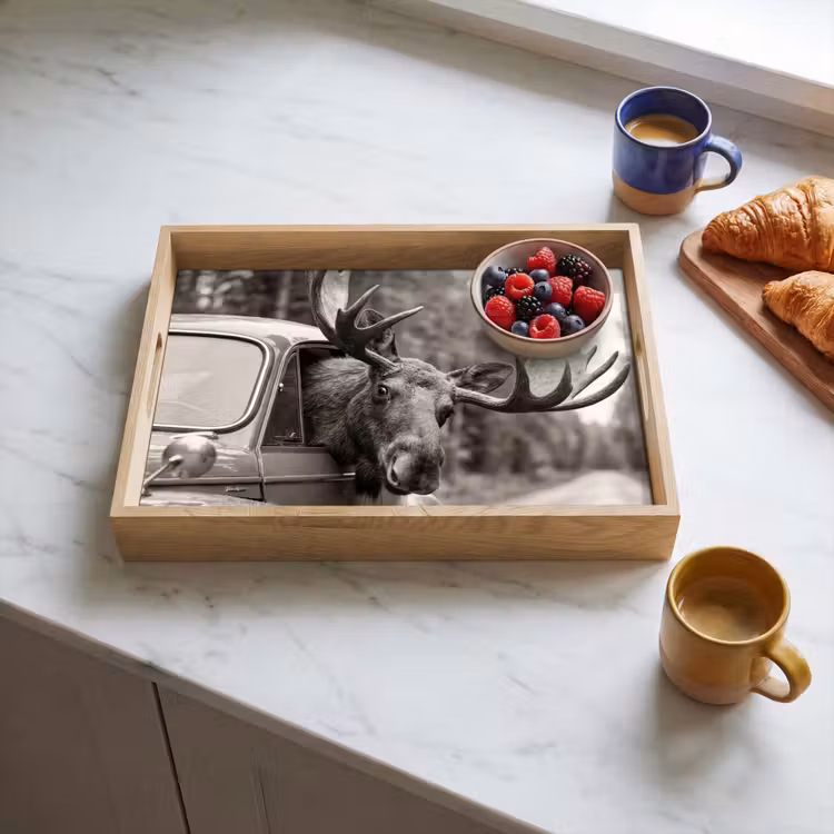 Tray - Moose - Car - Antlers - Black - White — 3