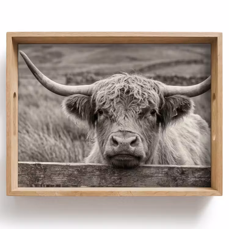 Tray - Scottish Highlander - Black - White - Wood — 1