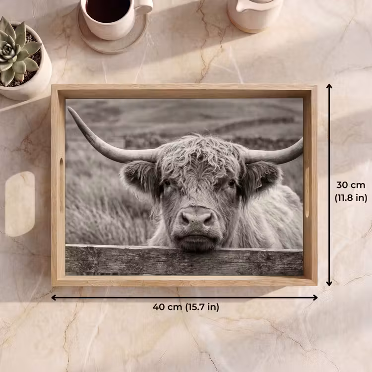 Tray - Scottish Highlander - Black - White - Wood — 7