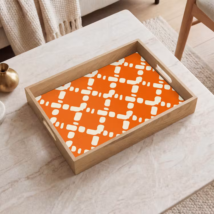Tray - Orange - Checkered pattern - White — 2