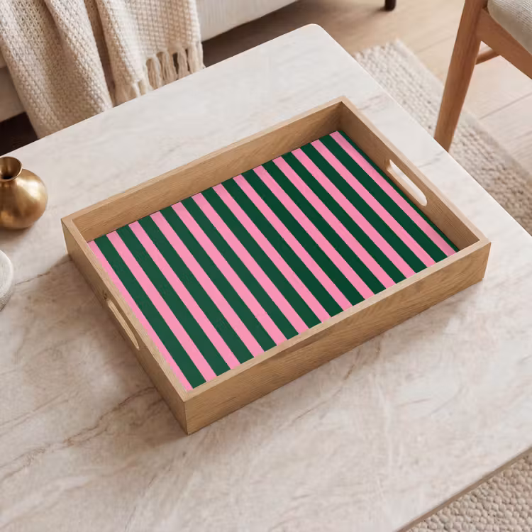 Tray - Vertical stripes - Green - Pink — 2