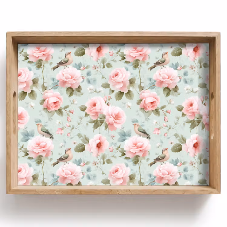 Tray - Roses - Birds - Pastel - Colorful — 1