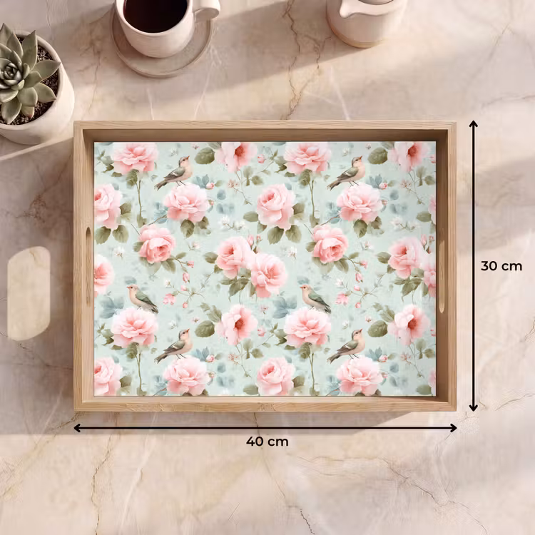 Tray - Roses - Birds - Pastel - Colorful — 8