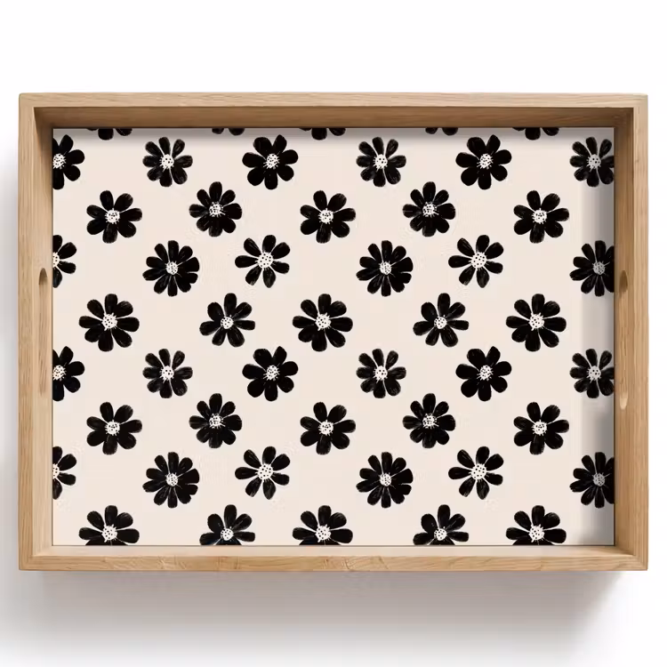 Tray - Graphic - Daisies - Black - Beige — 1