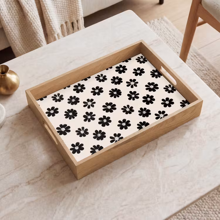 Tray - Graphic - Daisies - Black - Beige — 2
