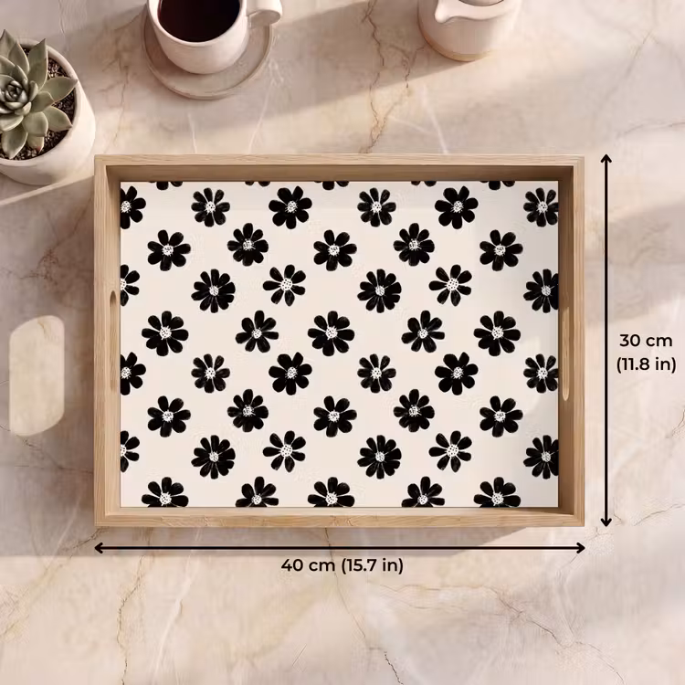 Tray - Graphic - Daisies - Black - Beige — 7