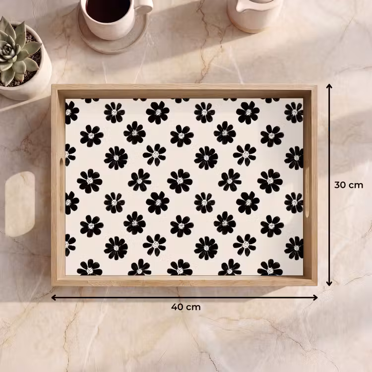 Tray - Graphic - Daisies - Black - Beige — 8