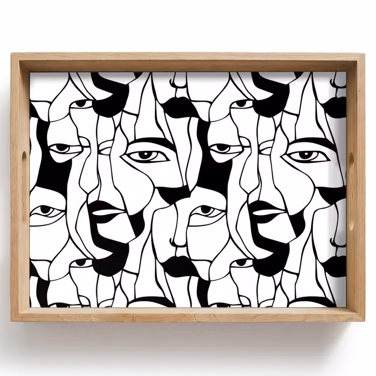 Tray - Lines - Faces - Black - White — 1