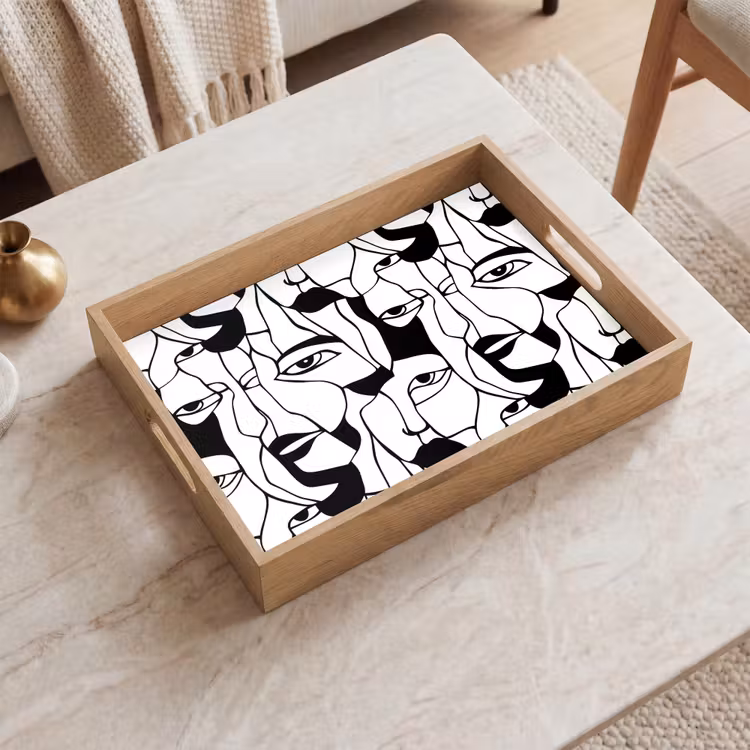 Tray - Lines - Faces - Black - White — 2
