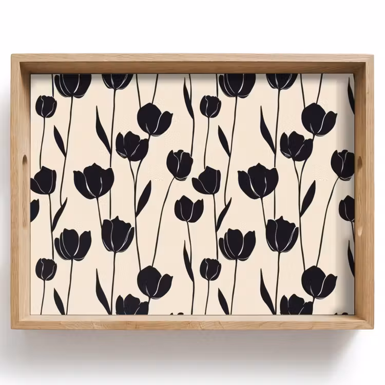 Tray - Tulips - Pattern - Black — 1