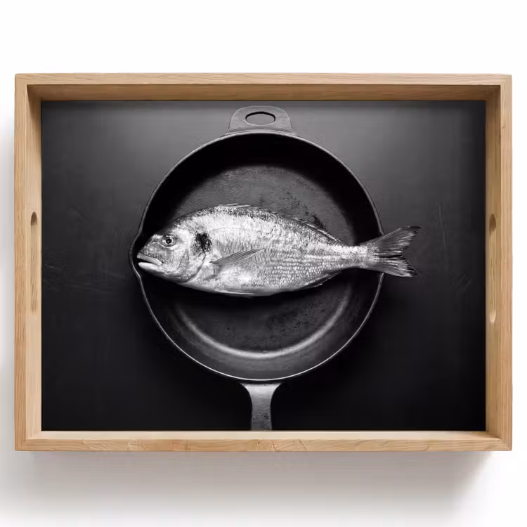 Tray - Pan - Fish - Black - White — 1