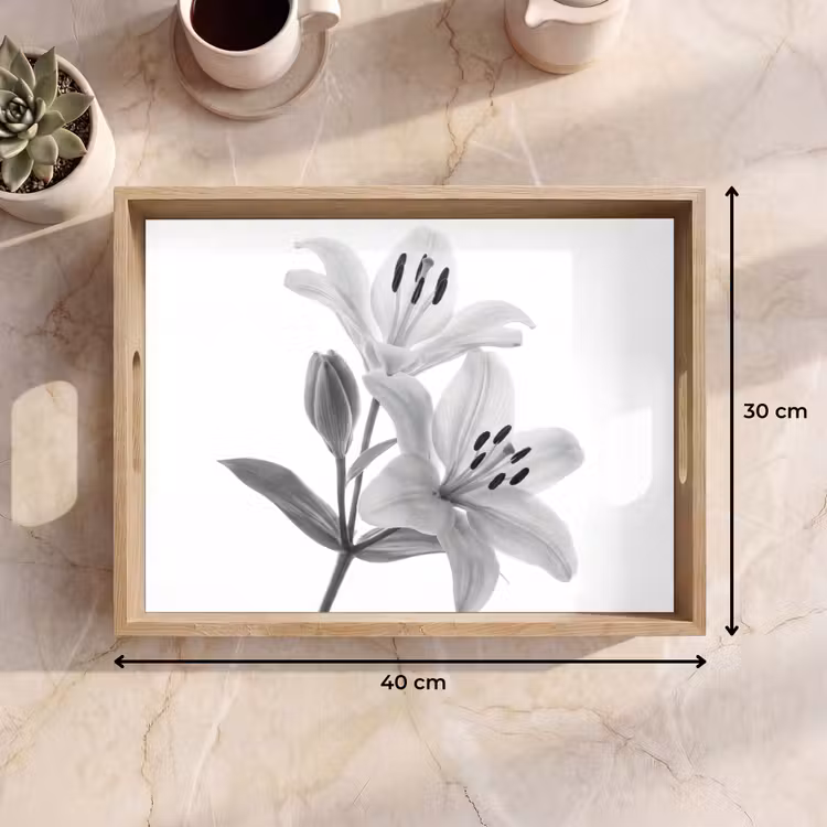 Tray - Lilies - Elegant - Black - White — 8