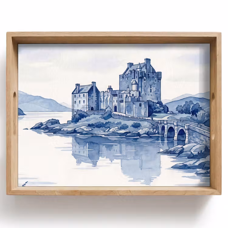 Tray - Scottish - Castle - Blue - Watercolor — 1