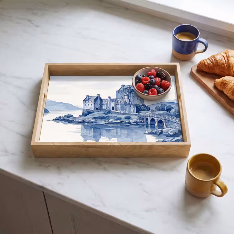 Tray - Scottish - Castle - Blue - Watercolor — 3