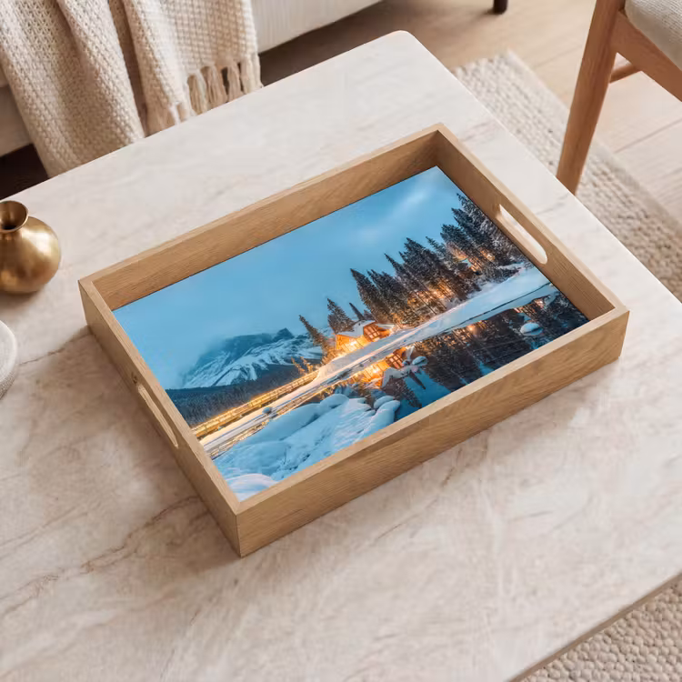 Tray - Winter landscape - Nature - House - Mountains - Snow — 2