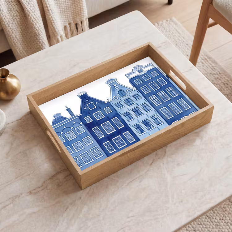 Tray - Watercolor - Canal houses - Delft - Blue — 2
