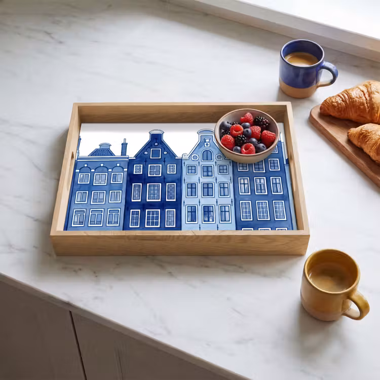 Tray - Watercolor - Canal houses - Delft - Blue — 3