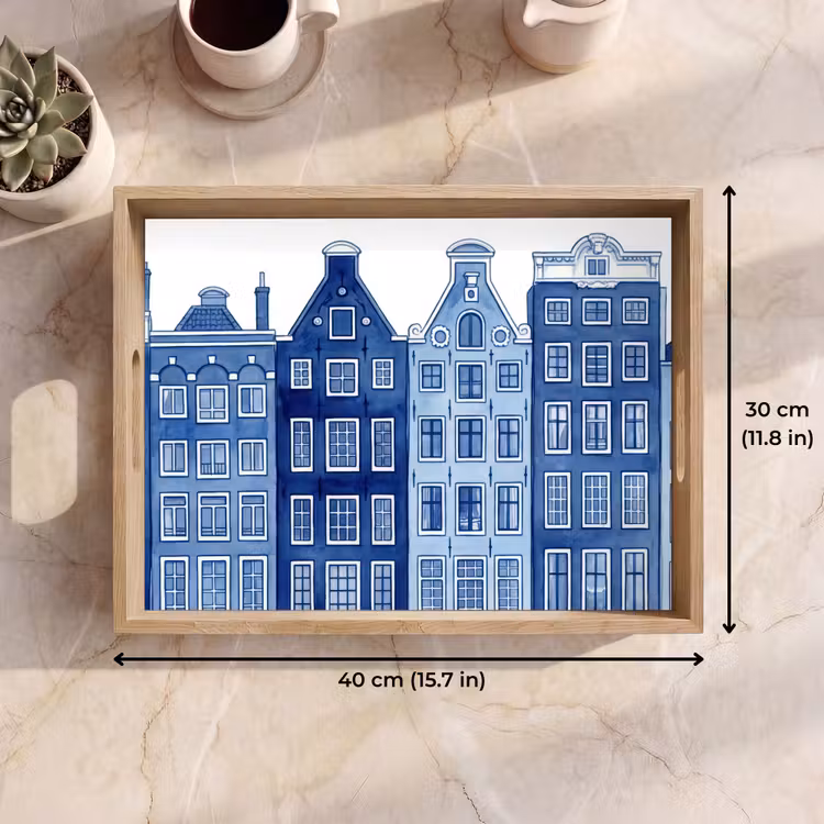 Tray - Watercolor - Canal houses - Delft - Blue — 7