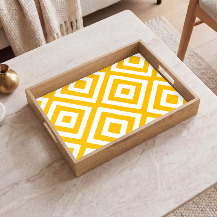 Tray - Geometric - Lines - Modern - Yellow - White — 2