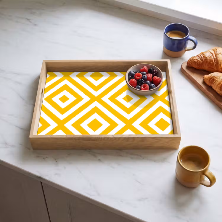 Tray - Geometric - Lines - Modern - Yellow - White — 3