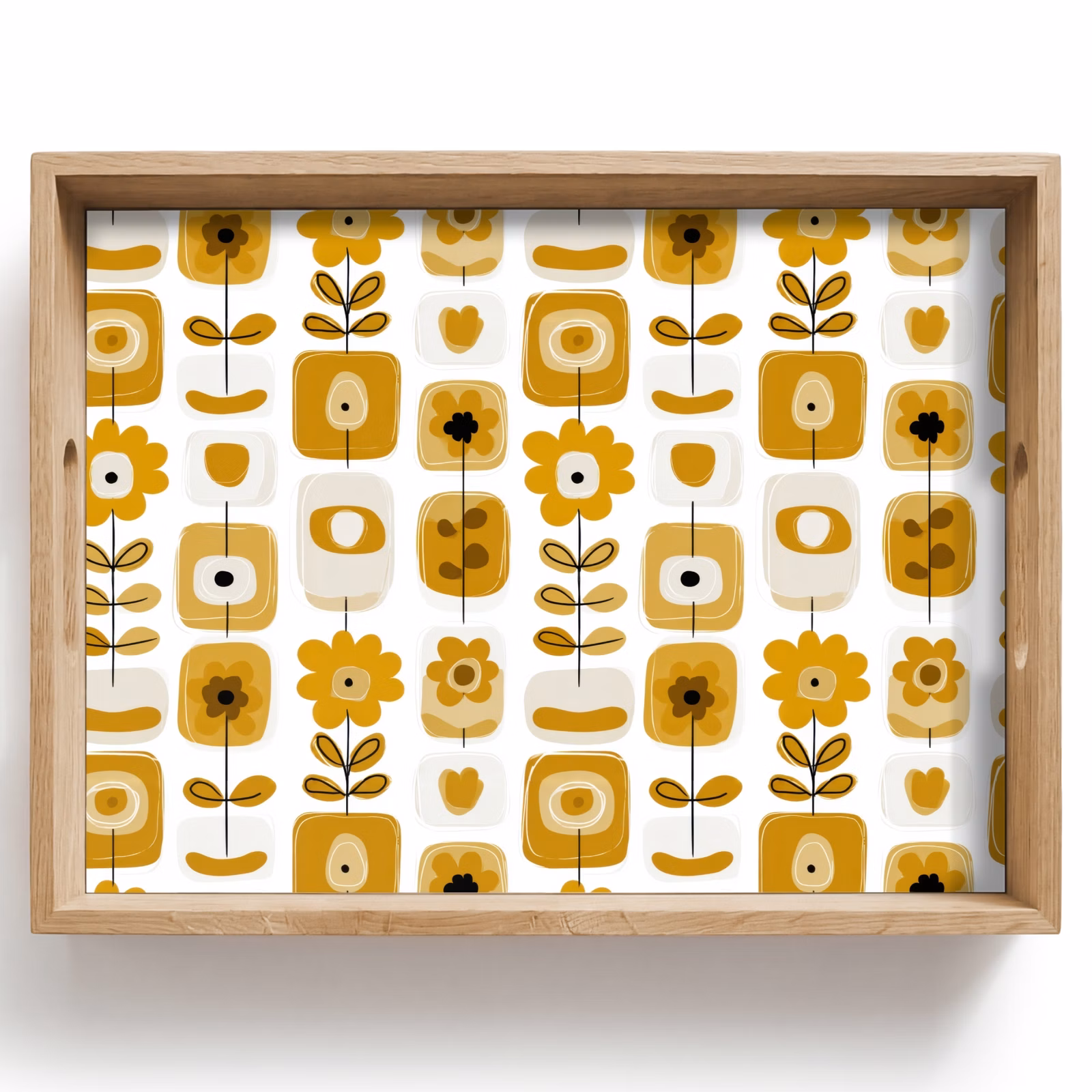 Tray - Retro - Abstract - Flowers - Ochre Yellow — 1