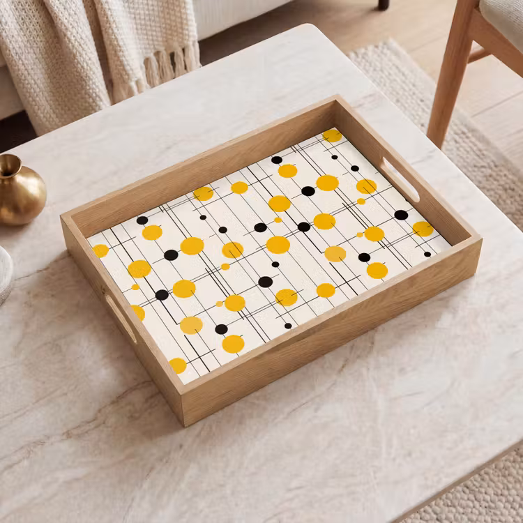 Tray - Geometric - Retro - Lines - Ochre - Black — 2