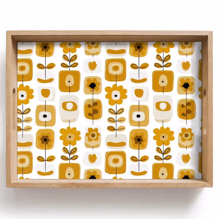 Tray - Retro - Abstract - Flowers - Ochre Yellow — 1