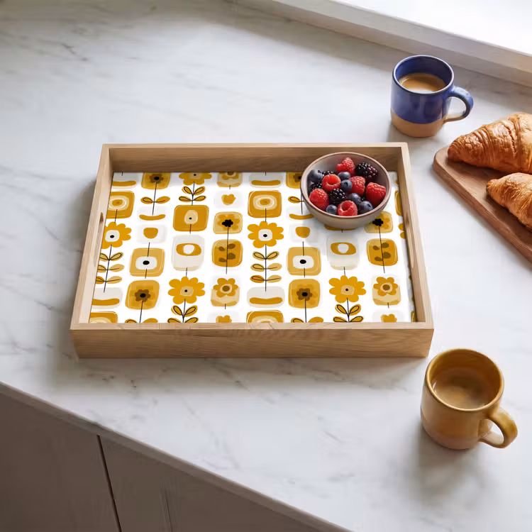 Tray - Retro - Abstract - Flowers - Ochre Yellow — 3