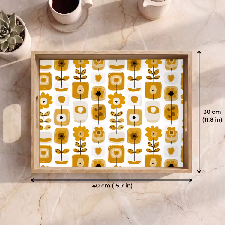 Tray - Retro - Abstract - Flowers - Ochre Yellow — 7