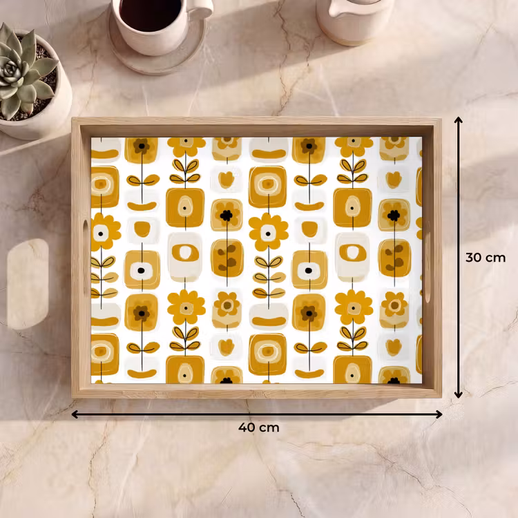 Tray - Retro - Abstract - Flowers - Ochre Yellow — 8