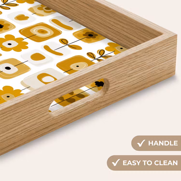 Tray - Retro - Abstract - Flowers - Ochre Yellow — 9