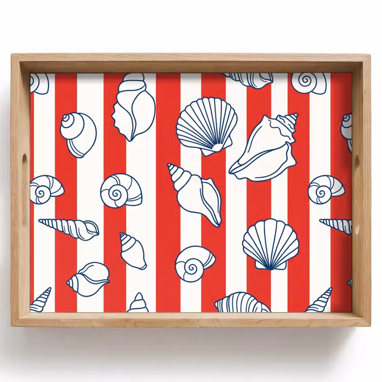 Tray - Shell - Sea Creatures - Summer - Illustration - Red - Blue — 1