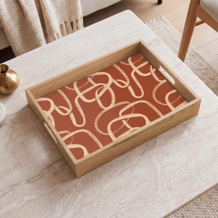 Tray - Lines - Abstract - Organic - Terracotta - Cream — 2