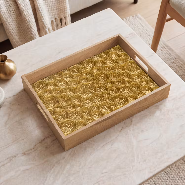Tray - Hammered - Mosaic - Antique - Gold — 2